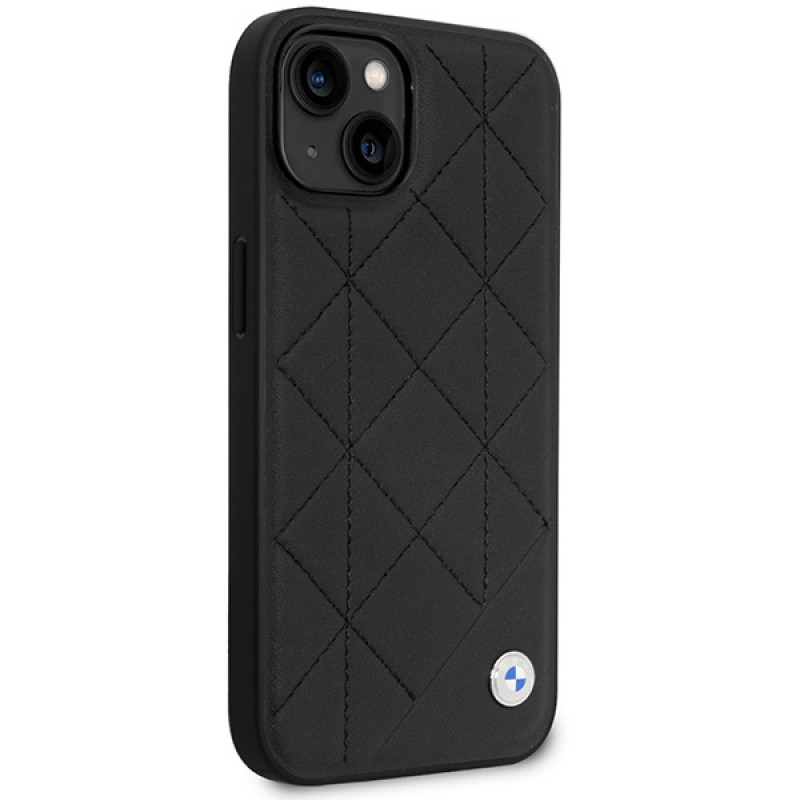 BMW BMHCP14S22RQDK Leather Quilted kõva ümbris telefonile iPhone 14 6,1", must