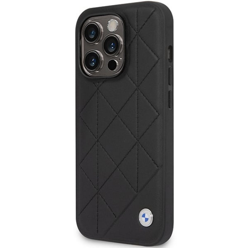 BMW BMHCP14L22RQDK Leather Quilted kõva ümbris telefonile iPhone 14 Pro 6,1", must