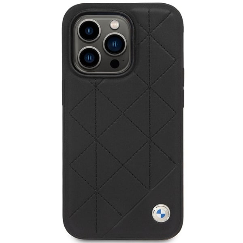 BMW BMHCP14L22RQDK Leather Quilted kõva ümbris telefonile iPhone 14 Pro 6,1", must