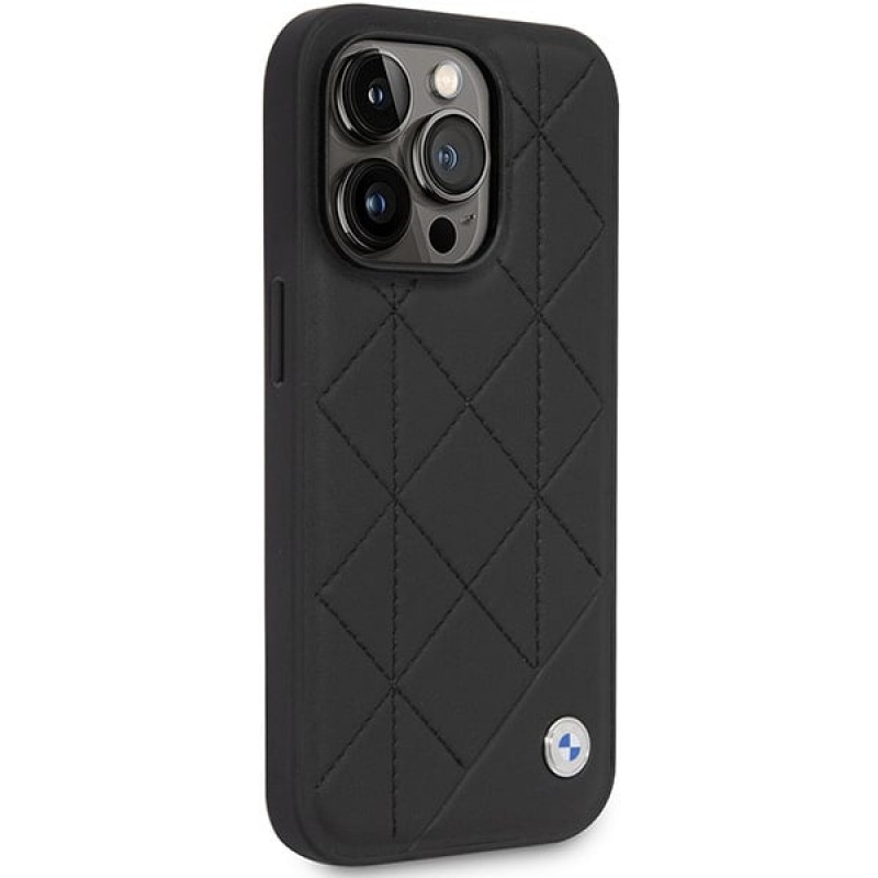 BMW BMHCP14L22RQDK Leather Quilted kõva ümbris telefonile iPhone 14 Pro 6,1", must