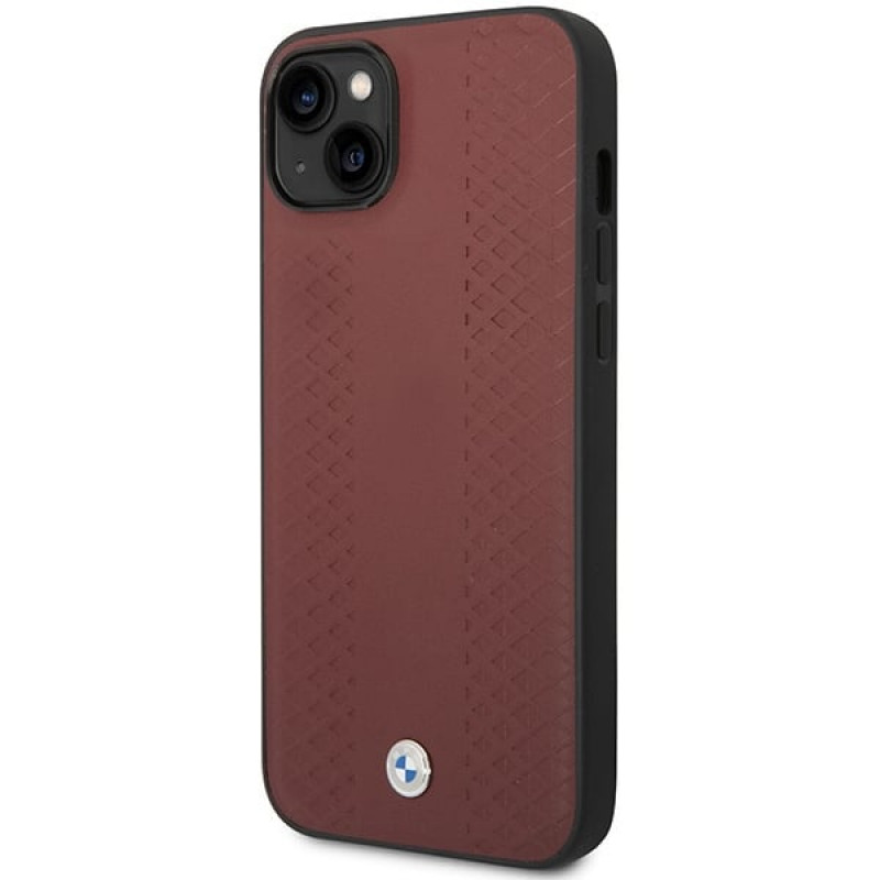 BMW BMHCP14S22RFGR Leather Diamond Pattern kõva ümbris telefonile iPhone 14 6,1", bordoopunane