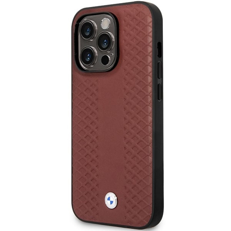BMW BMHCP14L22RFGR Leather Diamond Pattern kõva ümbris telefonile iPhone 14 Pro 6,1", bordoopunane