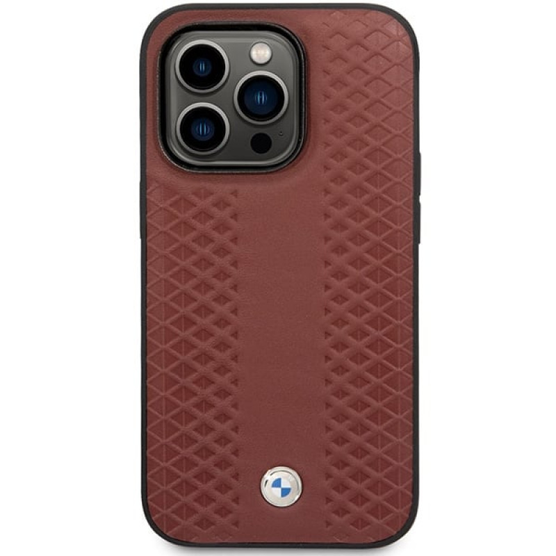 BMW BMHCP14X22RFGR Leather Diamond Pattern kõva ümbris telefonile iPhone 14 Pro Max 6,7", bordoopunane