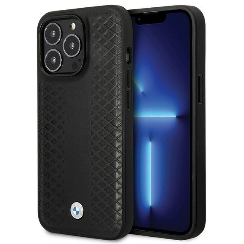 BMW BMHCP14L22RFGK Leather Diamond Pattern kõva ümbris telefonile iPhone 14 Pro 6,1", must