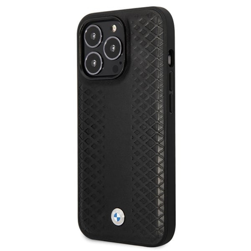 BMW BMHCP14L22RFGK Leather Diamond Pattern kõva ümbris telefonile iPhone 14 Pro 6,1", must