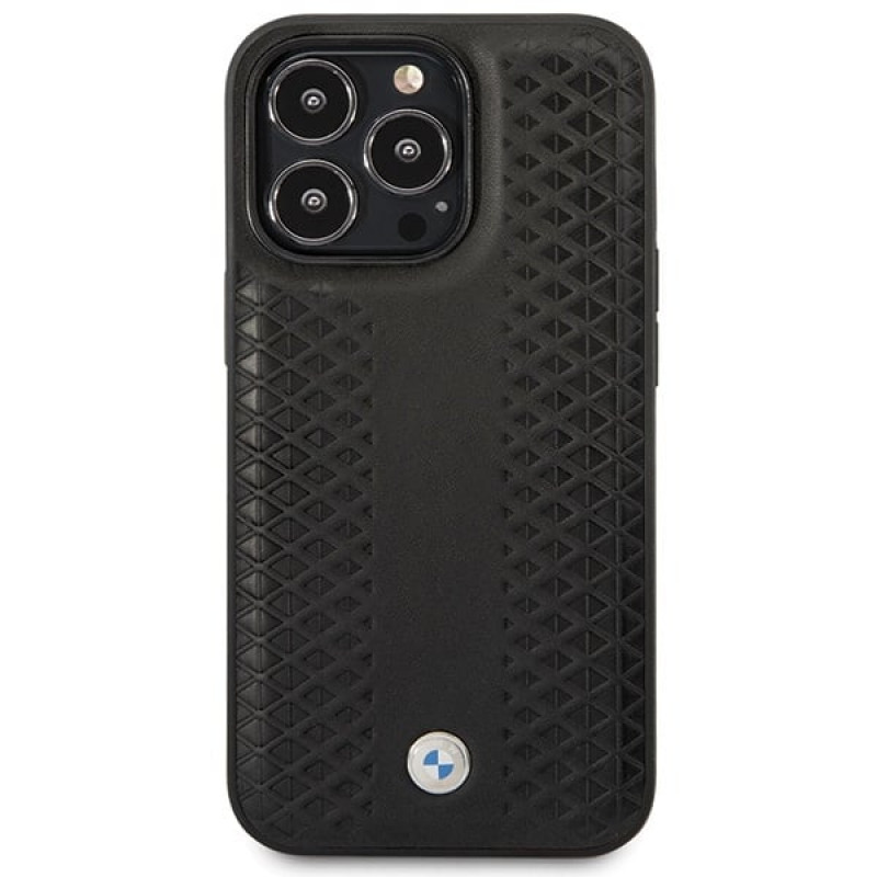 BMW BMHCP14L22RFGK Leather Diamond Pattern kõva ümbris telefonile iPhone 14 Pro 6,1", must