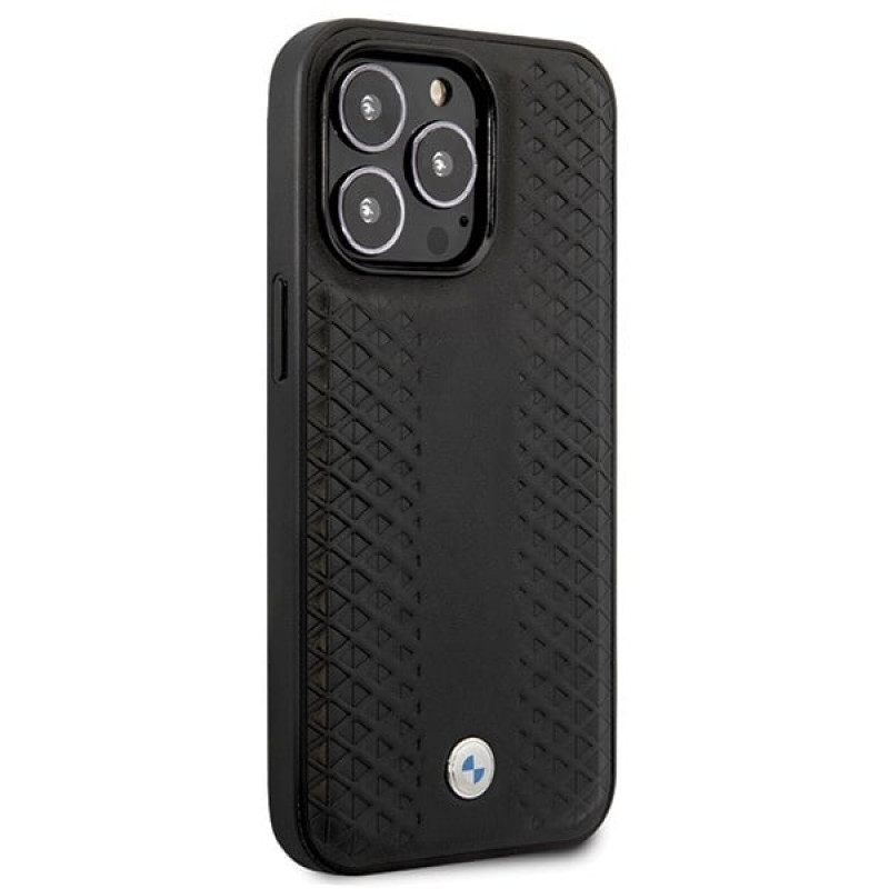 BMW BMHCP14L22RFGK Leather Diamond Pattern kõva ümbris telefonile iPhone 14 Pro 6,1", must