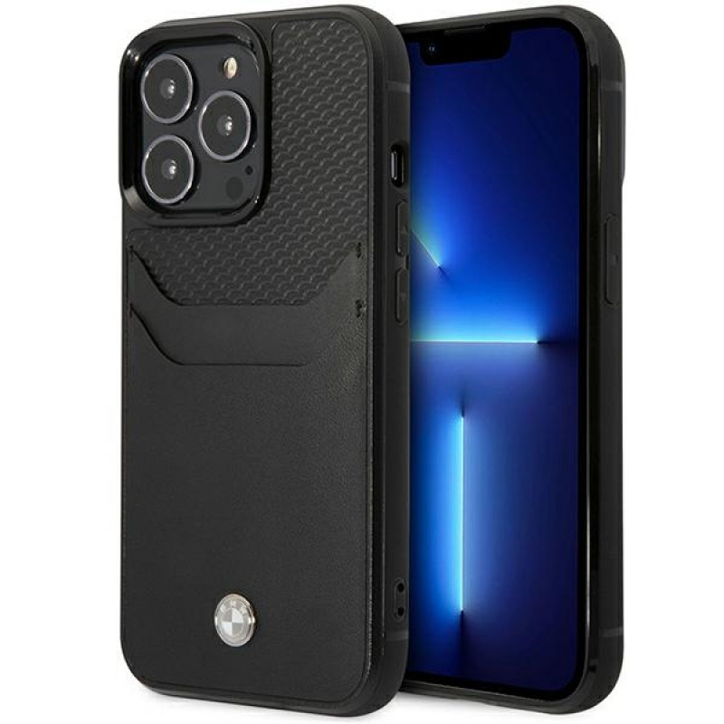 BMW BMHCP14L22RSEPK ümbris iPhone 14 Pro, must, Leather Card Slot