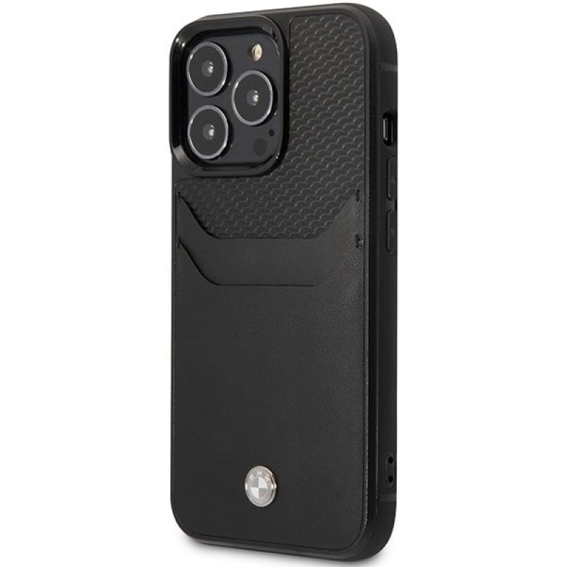 BMW BMHCP14L22RSEPK ümbris iPhone 14 Pro, must, Leather Card Slot