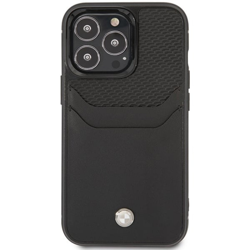 BMW BMHCP14L22RSEPK ümbris iPhone 14 Pro, must, Leather Card Slot