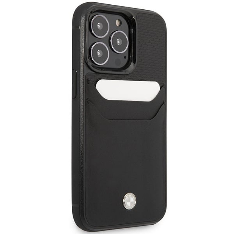 BMW BMHCP14X22RSEPK ümbris iPhone 14 Pro Max, must, Leather Card Slot