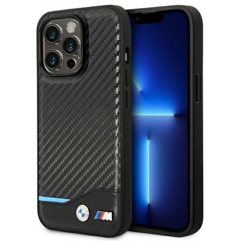 BMW BMHCP14L22NBCK ümbris iPhone 14 Pro, must, Leather Carbon