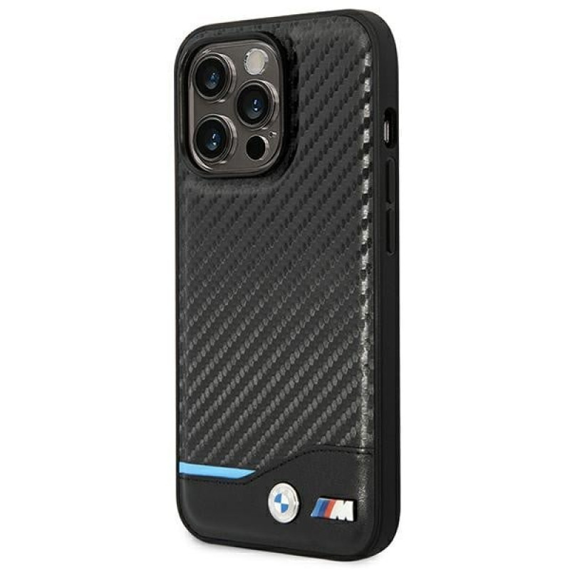 BMW BMHCP14L22NBCK ümbris iPhone 14 Pro, must, Leather Carbon