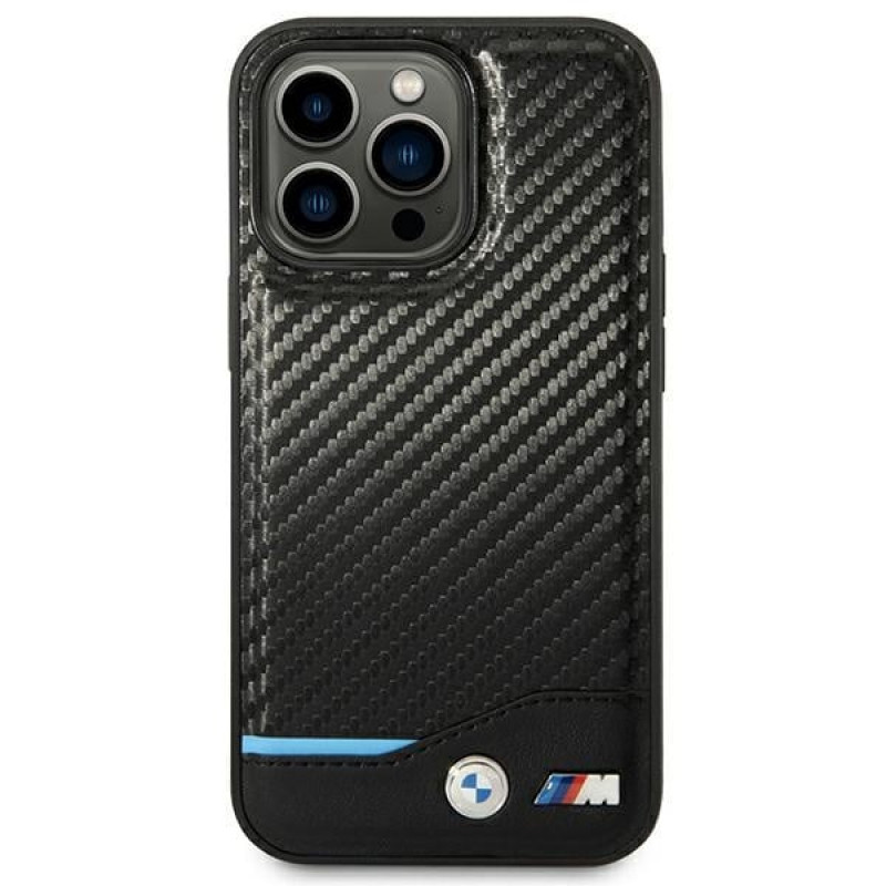 BMW BMHCP14L22NBCK ümbris iPhone 14 Pro, must, Leather Carbon