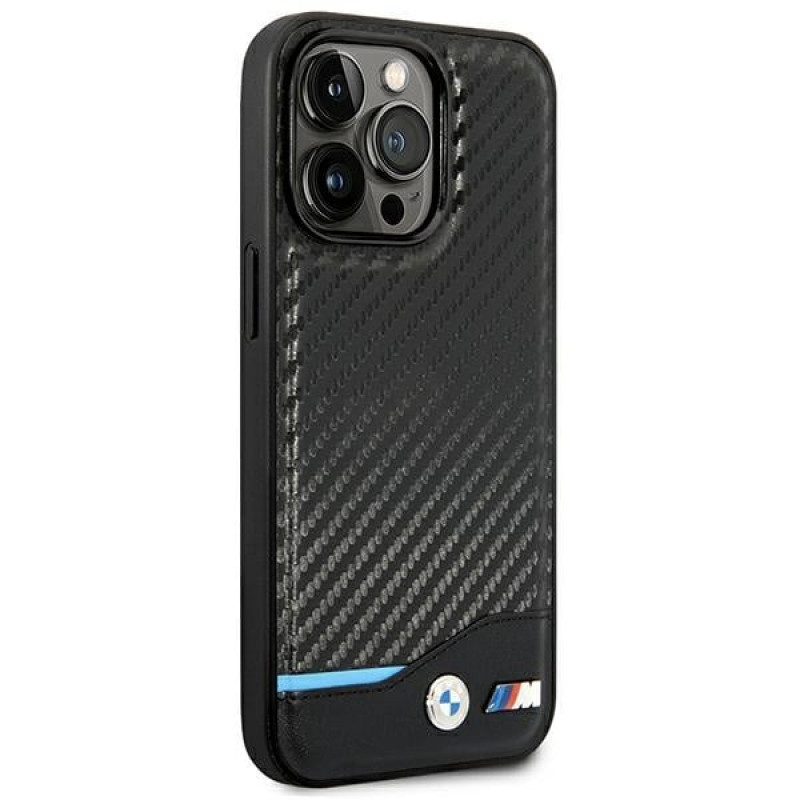BMW BMHCP14L22NBCK ümbris iPhone 14 Pro, must, Leather Carbon