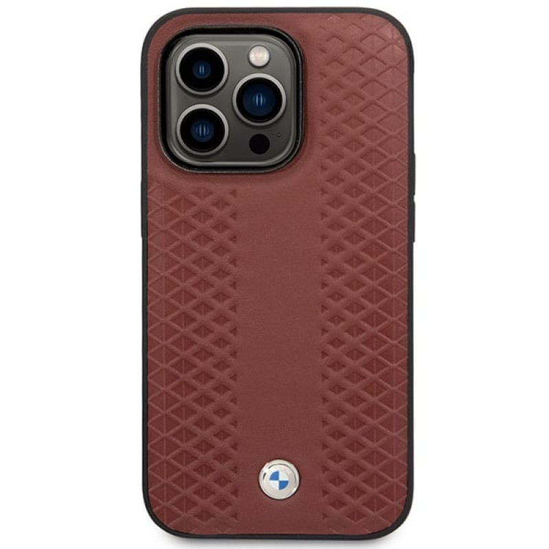 BMW BMHMP14L22RFGR Leather Diamond Pattern MagSafe ümbris telefonile Apple iPhone 14 Pro 6,1″, bordoo