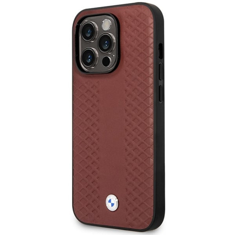 BMW BMHMP14X22RFGR Leather Diamond Pattern MagSafe ümbris telefonile Apple iPhone 14 Pro Max 6,7″, bordoo