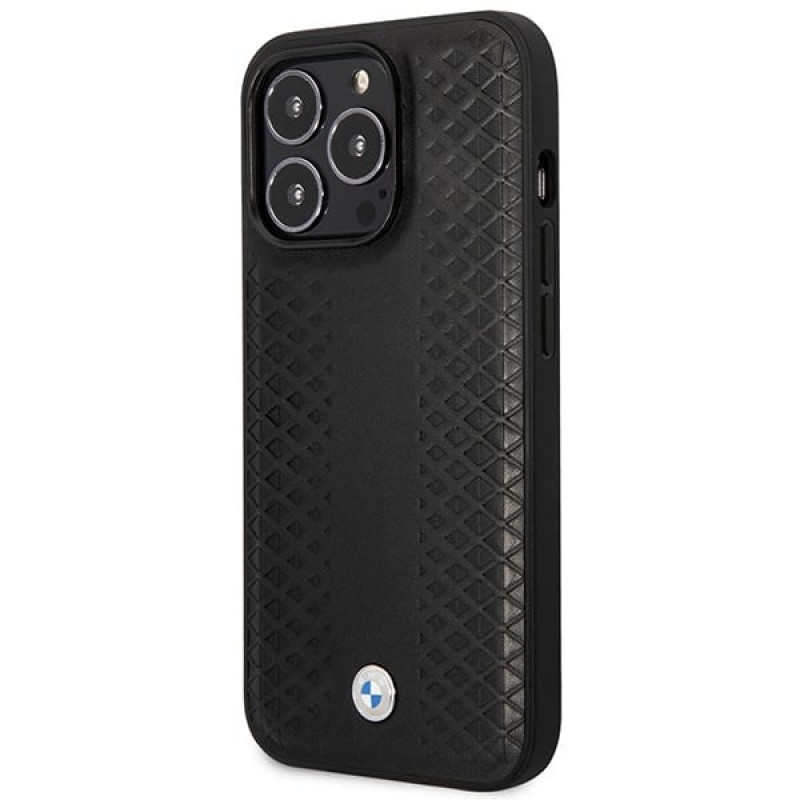 BMW BMHMP14X22RFGK Leather Diamond Pattern MagSafe ümbris telefonile Apple iPhone 14 Pro Max 6,7″, must