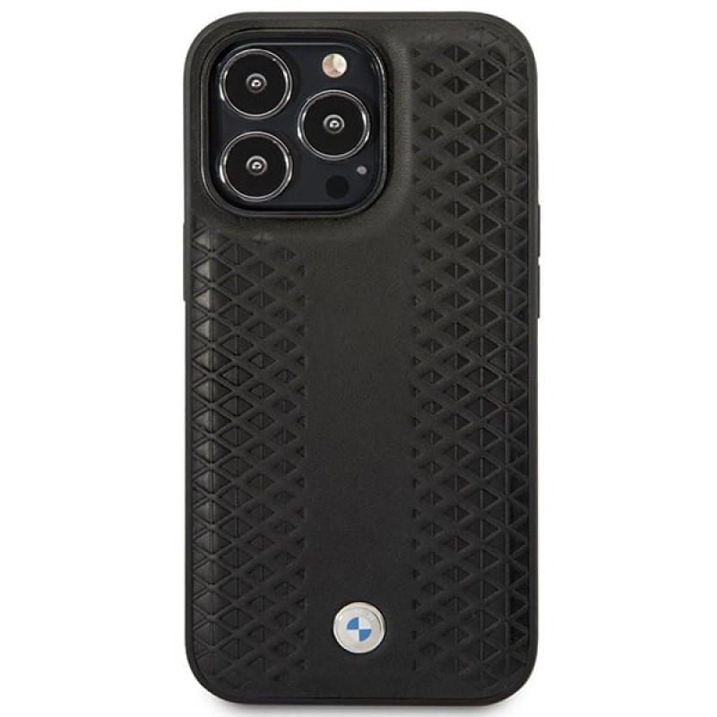 BMW BMHMP14X22RFGK Leather Diamond Pattern MagSafe ümbris telefonile Apple iPhone 14 Pro Max 6,7″, must