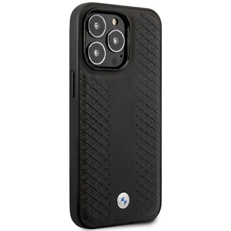 BMW BMHMP14X22RFGK Leather Diamond Pattern MagSafe ümbris telefonile Apple iPhone 14 Pro Max 6,7″, must
