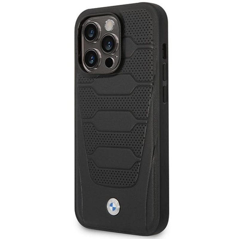 BMW BMHMP14X22RPSK Leather Seats Pattern MagSafe ümbris telefonile Apple iPhone 14 Pro Max 6,7″, must