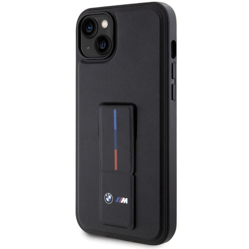 BMW BMHCP14M22GSLK Grip Stand Hot Stamp kõva ümbris, sobib mudelile Apple iPhone 14 Plus / 15 Plus, must