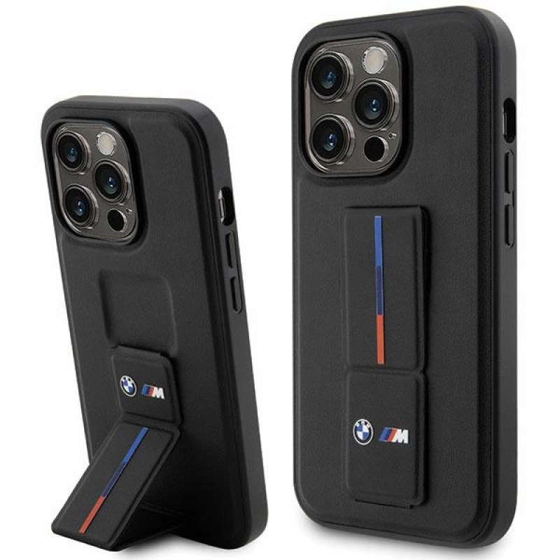 BMW BMHCP14L22GSLK Grip Stand Hot Stamp kõva ümbris, sobib mudelile Apple iPhone 14 Pro, must