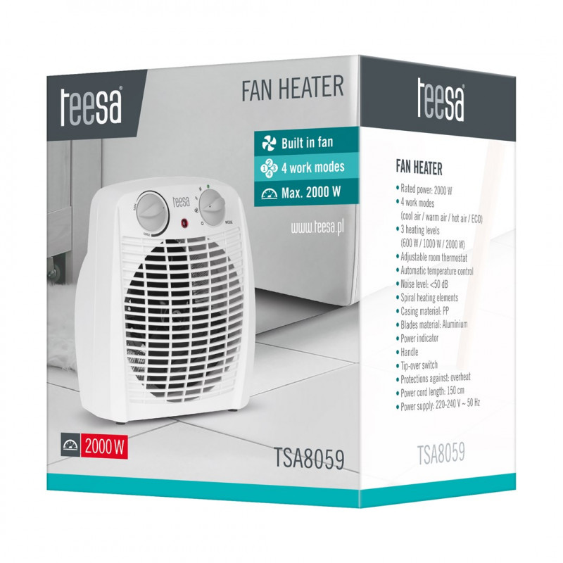Teesa TSA8059 soojuspuhur, 0,8/1,2/2 kW, valge