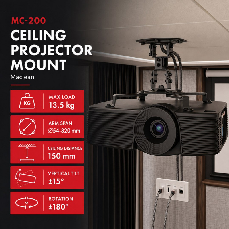 Maclean MC-200 B projektori laekinnitus, 54–320 mm, kuni 13,5 kg, must