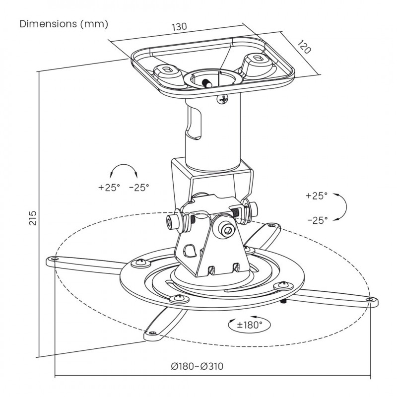 Maclean MC-208 B projektori laekinnitus, teras, 180–310 mm, kuni 15 kg, must