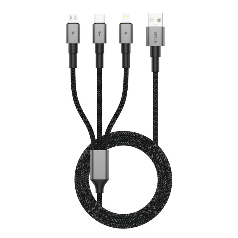 Tech-Protect UltraBoost DNA 3-ühes kaabel USB-A - Lightning / USB-C / Micro-USB, 3 A, 120 cm, raudhall