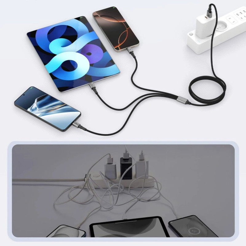 Tech-Protect UltraBoost DNA 3-ühes kaabel USB-A - Lightning / USB-C / Micro-USB, 3 A, 120 cm, raudhall