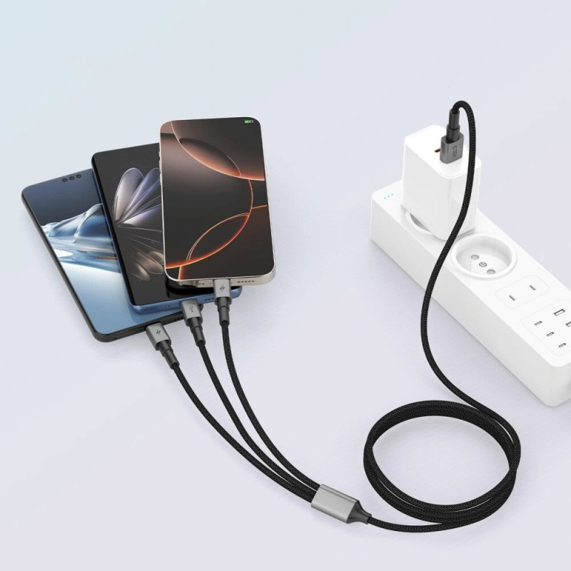 Tech-Protect UltraBoost DNA 3-ühes kaabel USB-A - Lightning / USB-C / Micro-USB, 3 A, 120 cm, raudhall