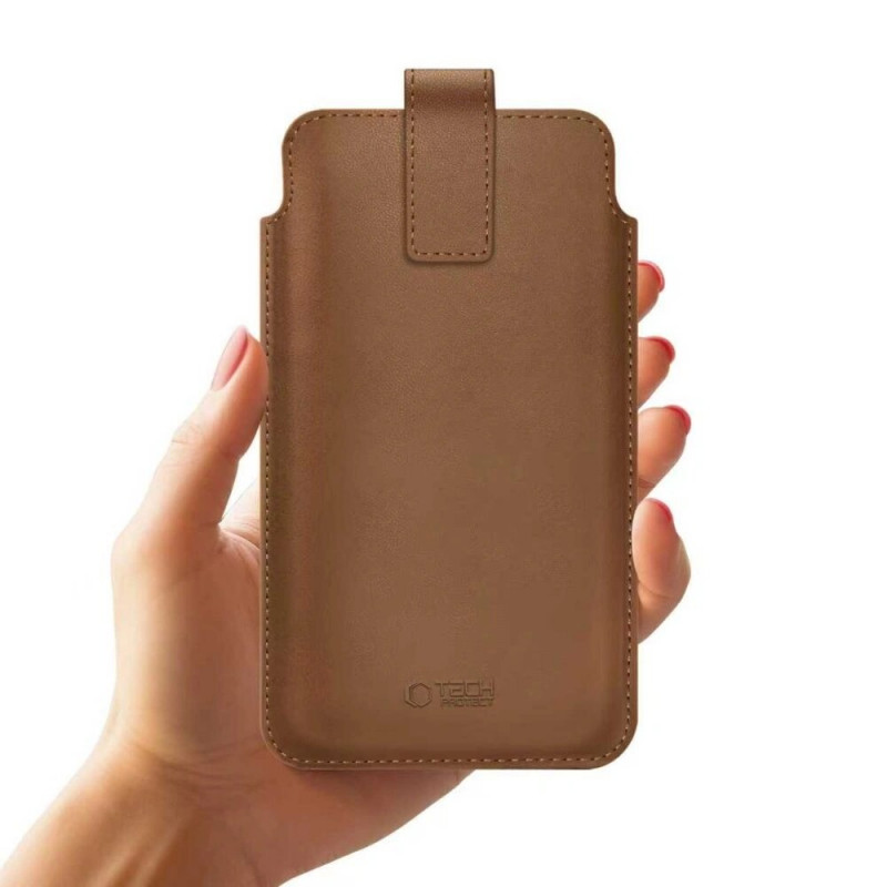Tech-Protect SM65 universaalne telefoniümbris, 6,0-6,9 tolli, ökonahk, pruun