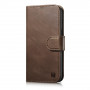 iCarer Oil Wax Wallet Case 2in1 nahast kaanega ümbris iPhone 14 Plus jaoks, Anti-RFID, pruun (WMI14220723-BN)