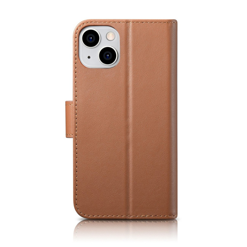 iCarer Wallet Case 2in1 nahast kaanega ümbris iPhone 14 Plus jaoks, Anti-RFID, pruun (WMI14220727-BN)