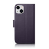 iCarer Wallet Case 2in1 nahast kaanega ümbris iPhone 14 Plus jaoks, Anti-RFID, tumelilla (WMI14220727-DP)