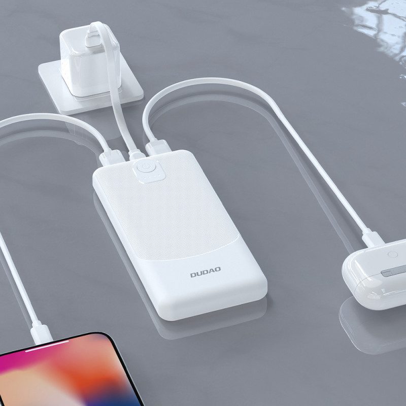 Dudao K10 10000 mAh akupank, 2 x USB-A, 2,4 A, valge