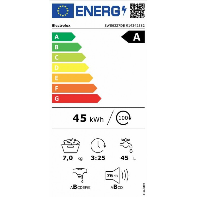 Electrolux EWS6327DE 600 seeria SensiCare eestlaetav pesumasin, 7 kg, valge
