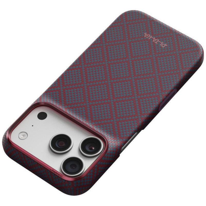 PITAKA Edge Case Argyle MagSafe ümbris Apple iPhone 18 Pro / 17 Pro jaoks, sinipunane