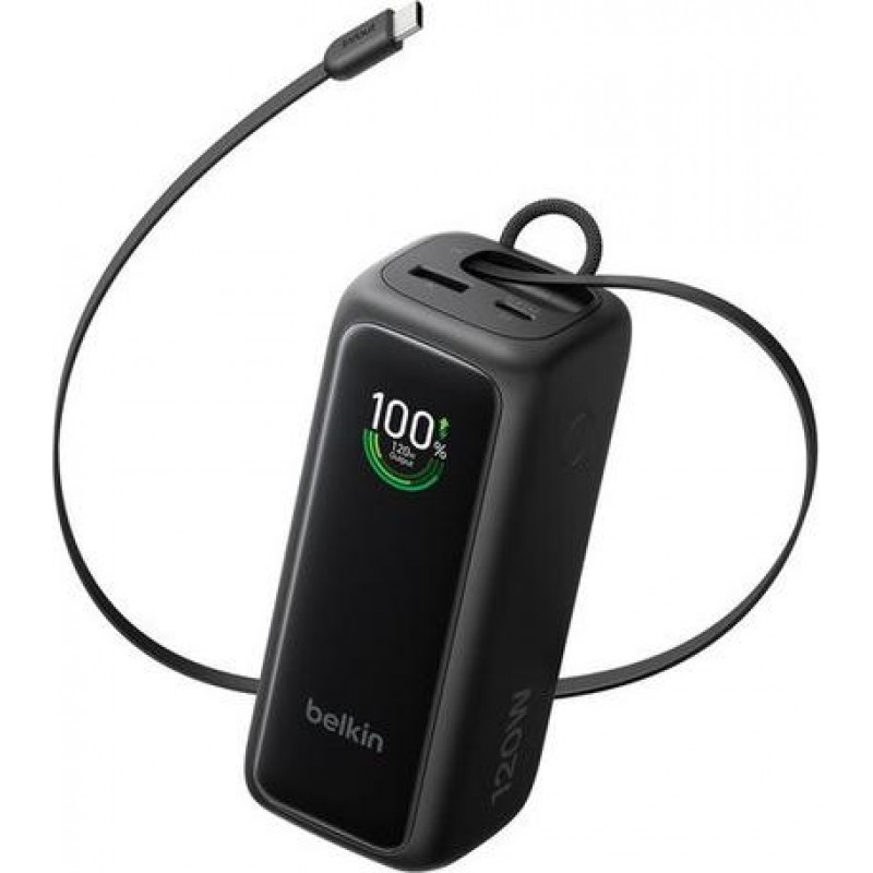 Belkin UltraCharge Smart Display Power akupank BPB042HQBK, PD 120 W, sissetõmmatav USB-C kaabel