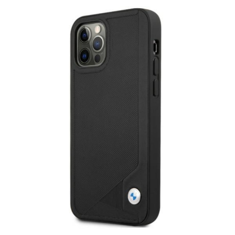 BMW BMHCP12MRCDPK Apple iPhone 12 / 12 Pro kõvakate Leather Deboss, must