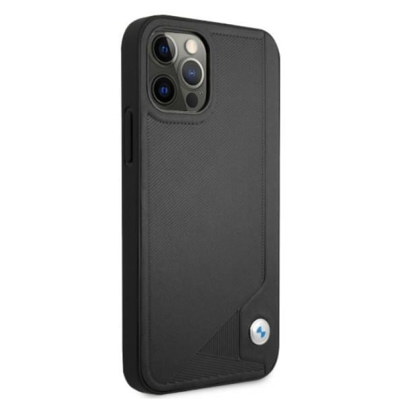 BMW BMHCP12MRCDPK Apple iPhone 12 / 12 Pro kõvakate Leather Deboss, must