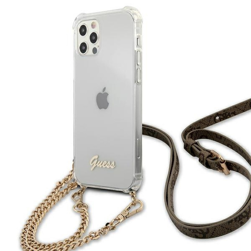 Guess GUHCP12MKC4GSGO Apple iPhone 12 / 12 Pro hardcase 4G Gold Chain, läbipaistev