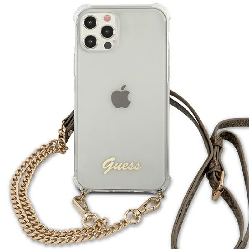 Guess GUHCP12MKC4GSGO Apple iPhone 12 / 12 Pro hardcase 4G Gold Chain, läbipaistev