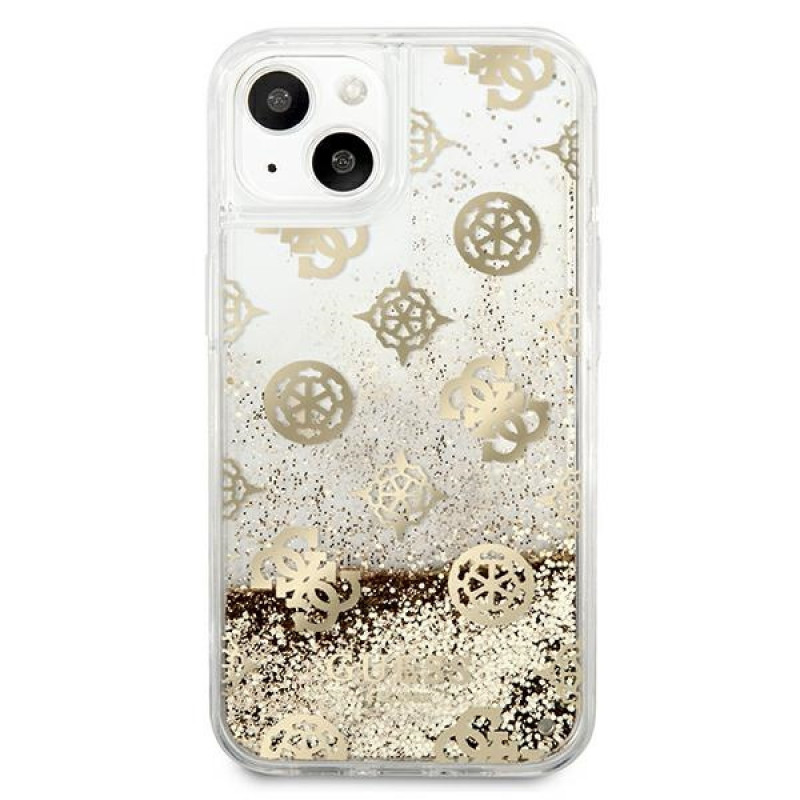 Guess GUHCP13SLGPEGO Apple iPhone 13 mini hardcase Peony Liquid Glitter, kuldne