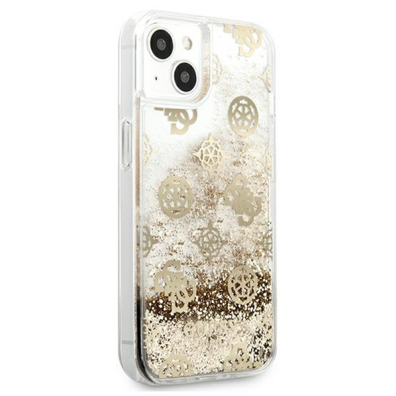 Guess GUHCP13SLGPEGO Apple iPhone 13 mini hardcase Peony Liquid Glitter, kuldne