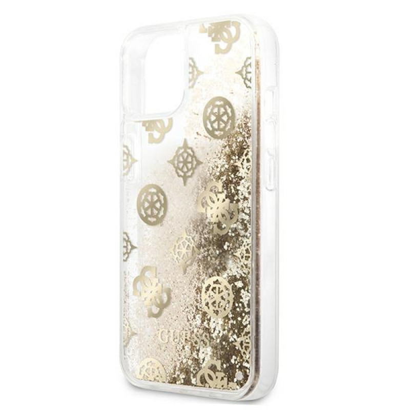 Guess GUHCP13SLGPEGO Apple iPhone 13 mini hardcase Peony Liquid Glitter, kuldne
