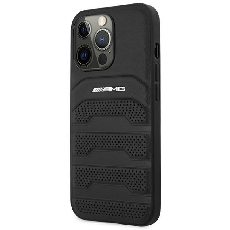 Mercedes-AMG AMHCP14LGSEBK Apple iPhone 14 Pro kõvakate, Leather Debossed Lines, must