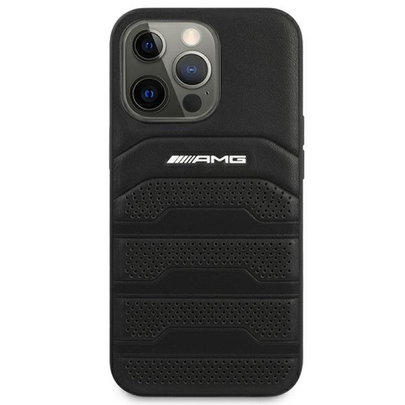 Mercedes-AMG AMHCP14LGSEBK Apple iPhone 14 Pro kõvakate, Leather Debossed Lines, must